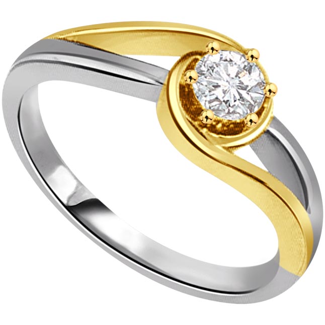 0.35cts J-K/I1 Big Solitaire Real Diamond Two Tone Ring in 18kt Yellow Gold (0.35cts SDRSOL)