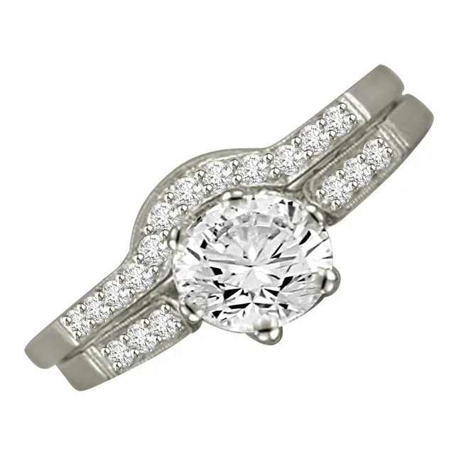 0.87TCW H/I1 Sol Diamond Wedding Engagement Ring Set (0.87HI1-S59W)