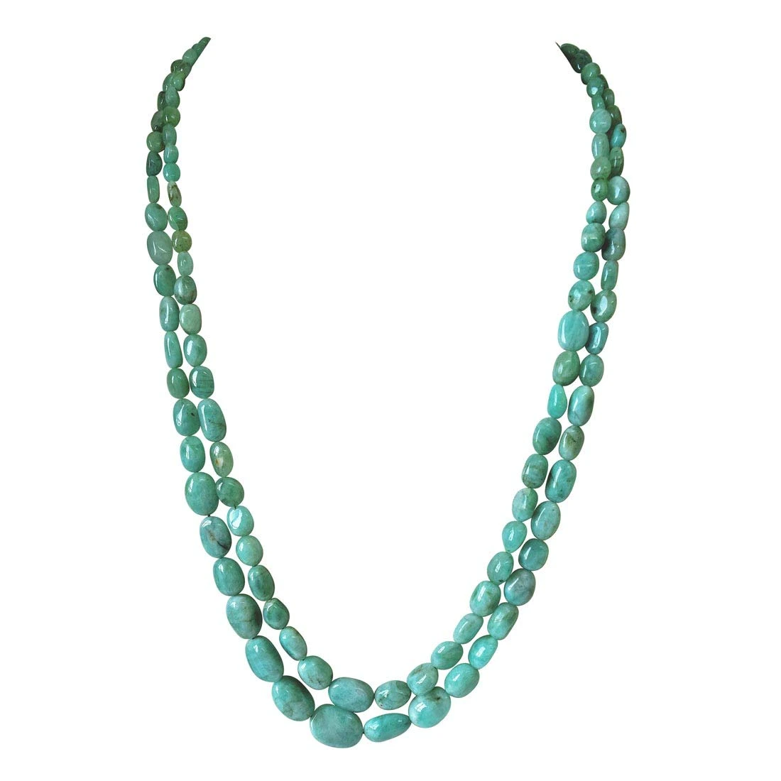 Two Line 274.48cts REAL Natural Light Greenish Oval Emerald Necklace for Women (274.48cts EMR Neck)