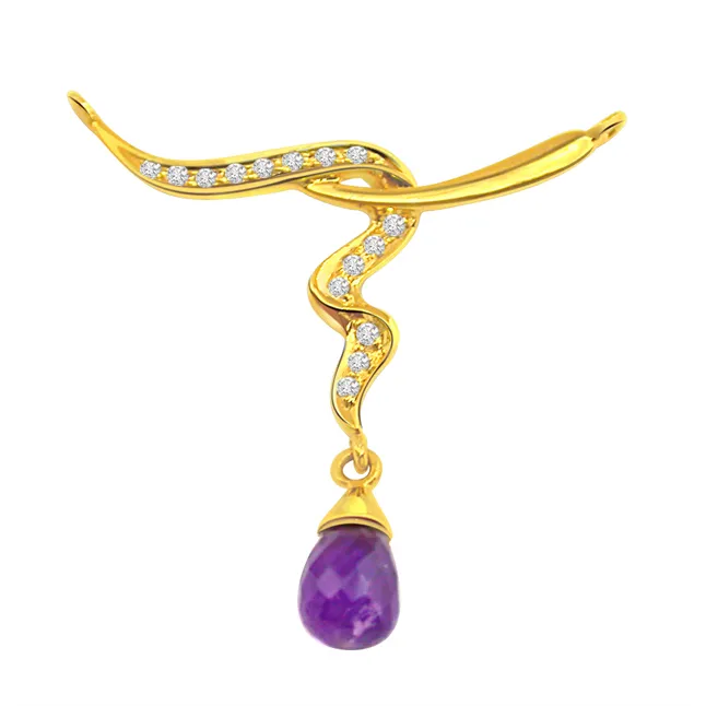 Diamond Necklace Pendant with  Dangling  Drop Amethyst (DN49)