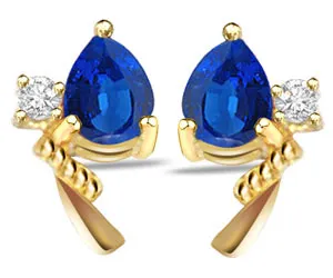 Rocking Ocean Star 0.06cts Fine Diamond & Sapphire Gold Earrings (ER286)