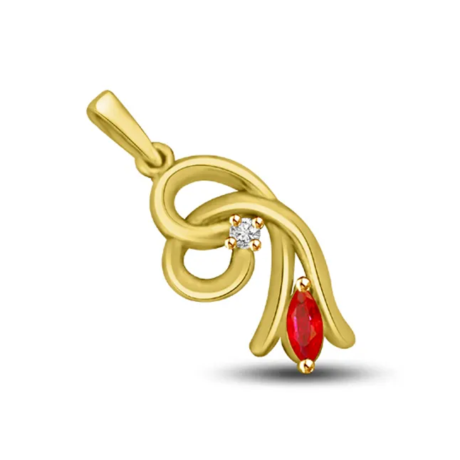 Goldi Twister Real Diamond & Red Ruby Pendant (P1002)
