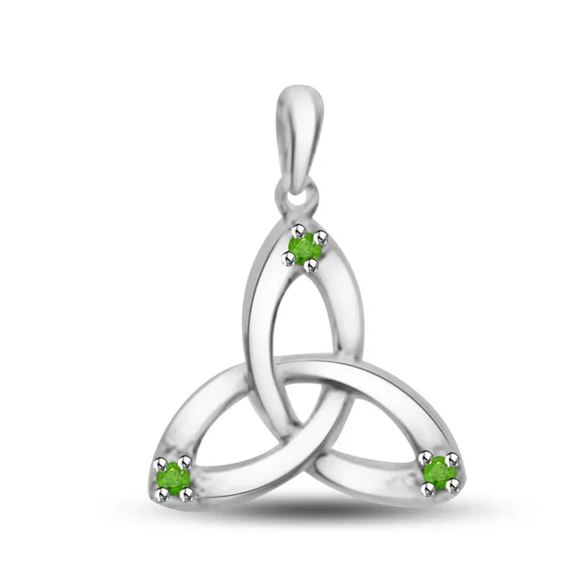 Graceful Real Emerald Triangle Pendant In 14kt White Gold (P1151)