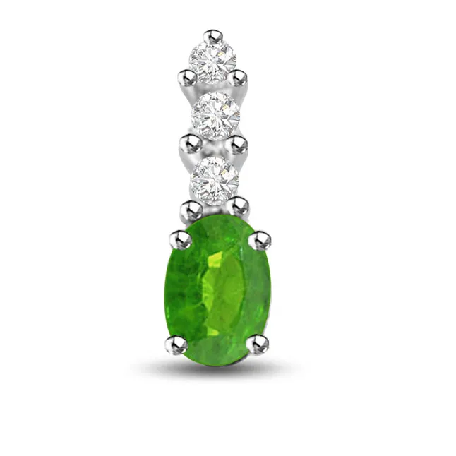 Stone Dazzling Real Emerald And Diamond Pendant White Gold (P1167)