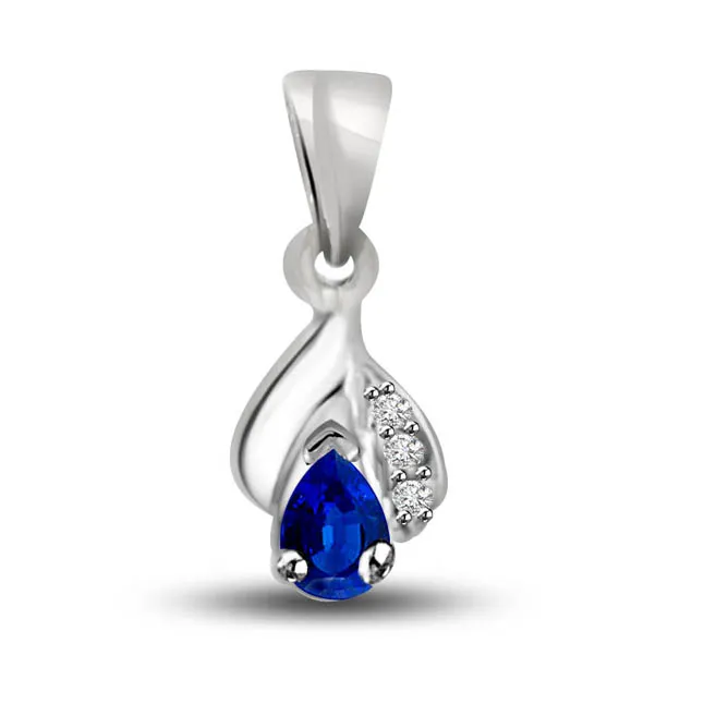A Drop of Purity : Real Diamond & Sapphire Pendant (P1256)