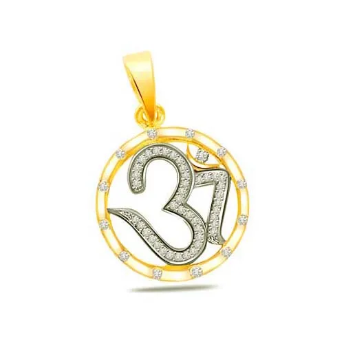 0.15cts Real Diamond Two Tone Om Pendant (P591)