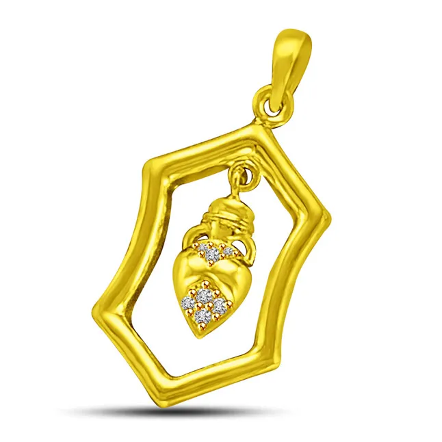 Hexagonal Shaped Real Diamond & 18kt Yellow Gold Pendant for My Love (P900)