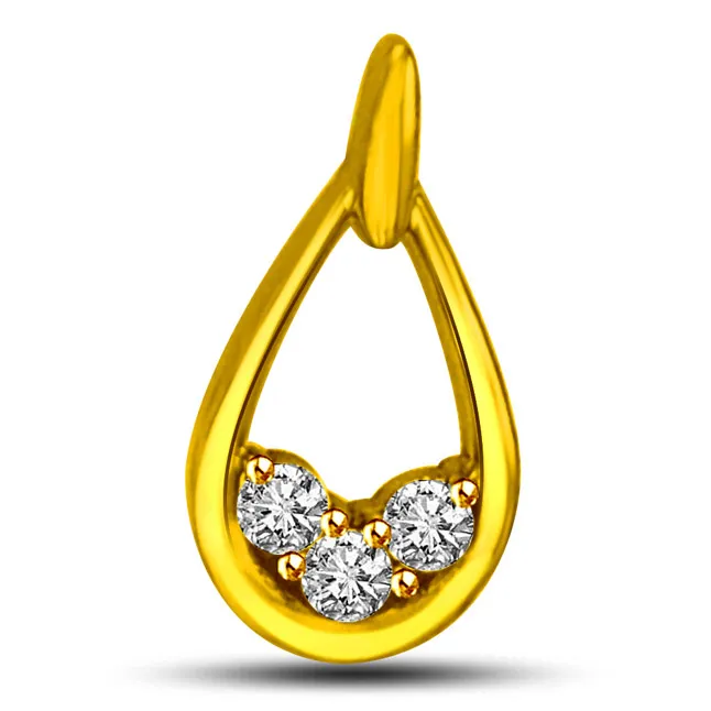Three Dots of Love - 0.15 TCW Oval Shaped Real Diamond Pendant in Yellow Gold (P929)
