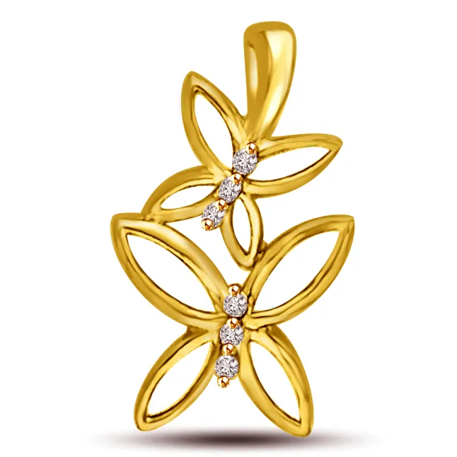 Live Together Butterfly 18kt Yellow Gold Real Diamond Pendant (P968)