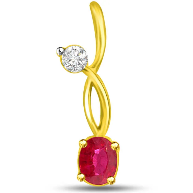 Shining Star 0.20TCW Radiant Real Diamond And Ruby Pendant In Yellow Gold (P1101)