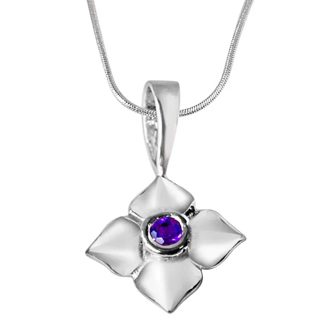 Growing Flower Amethyst & 925 Sterling Silver Pendant with 18 IN Chain (SDP332)