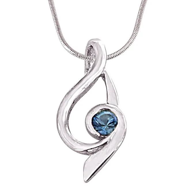 Trendy Blue Topaz & 925 Sterling Silver Pendant with 18 IN Chain (SDP414)