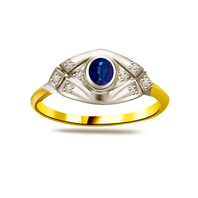 Elegant Real Diamond & Blue Sapphire Gold Ring (SDR1179)