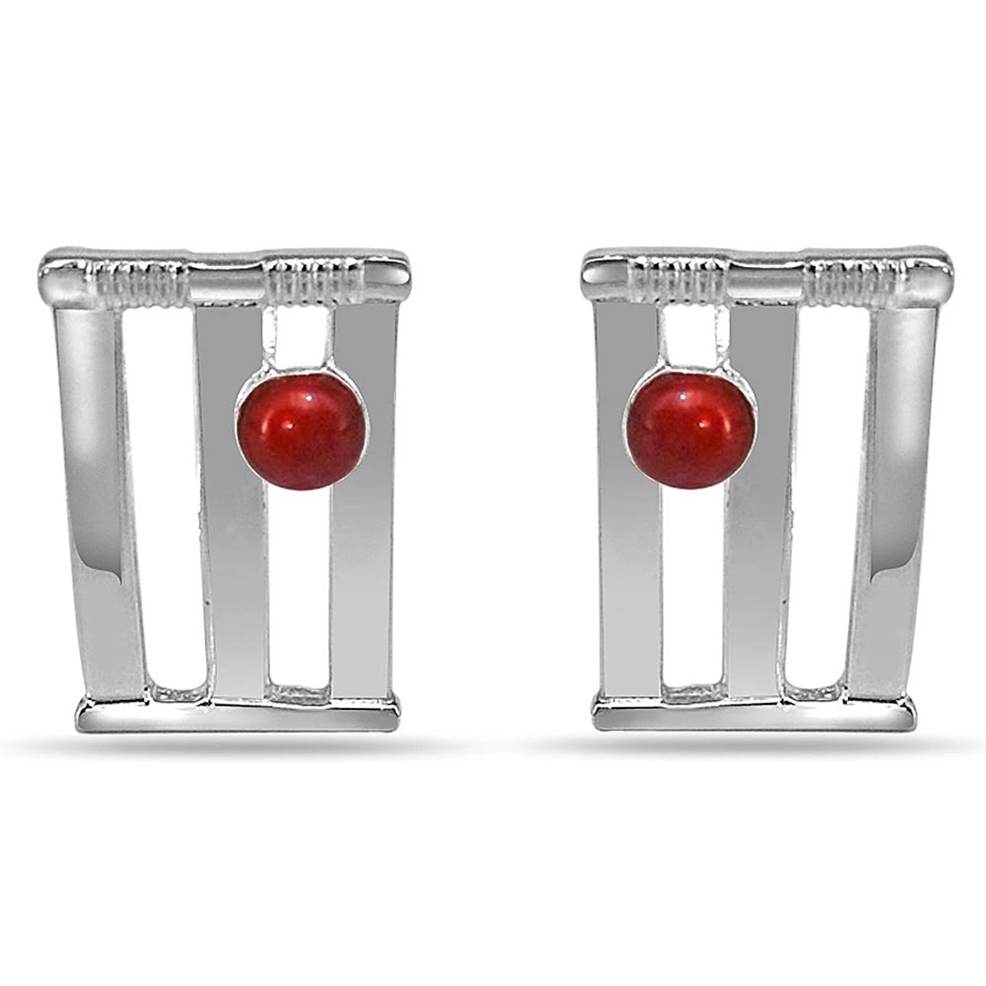 Cricket Stumps and Ball Cufflinks in Sterling Silver for Men (SDS140)