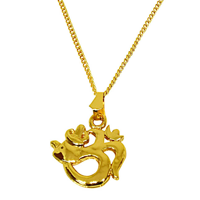 Peaceful Om Gold Plated Religious Pendant with Chain (SDS272)