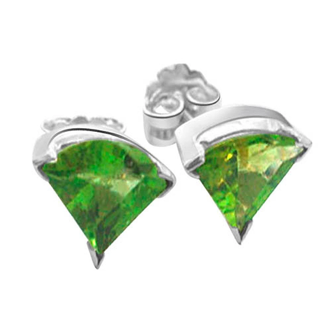 Bloom - Trillion shaped Green Peridot Gemstone & Sterling Silver Earrings for Women (SDS95)