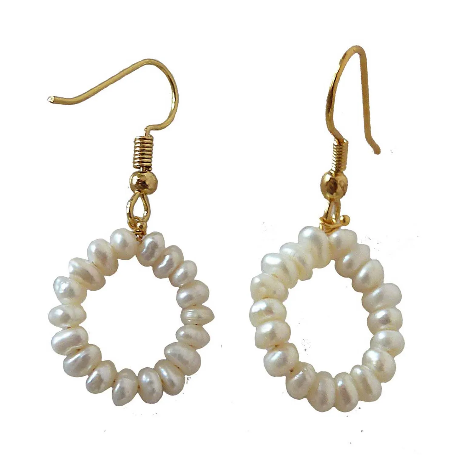 Golden Swirls: Freshwater Pearl Dangle Earrings (SE379)