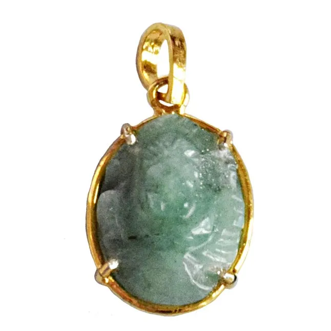 12.22 cts Lord Ganesh God Ganpati Real Natural Emerald Sterling Silver Gold Plated Pendant (SGP105)