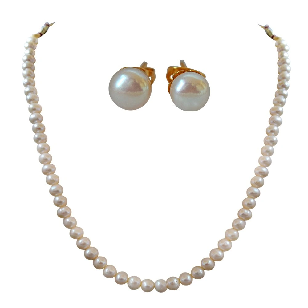 Pearl Perfection: Classic Single Line Necklace & Earring Set (SN1035)