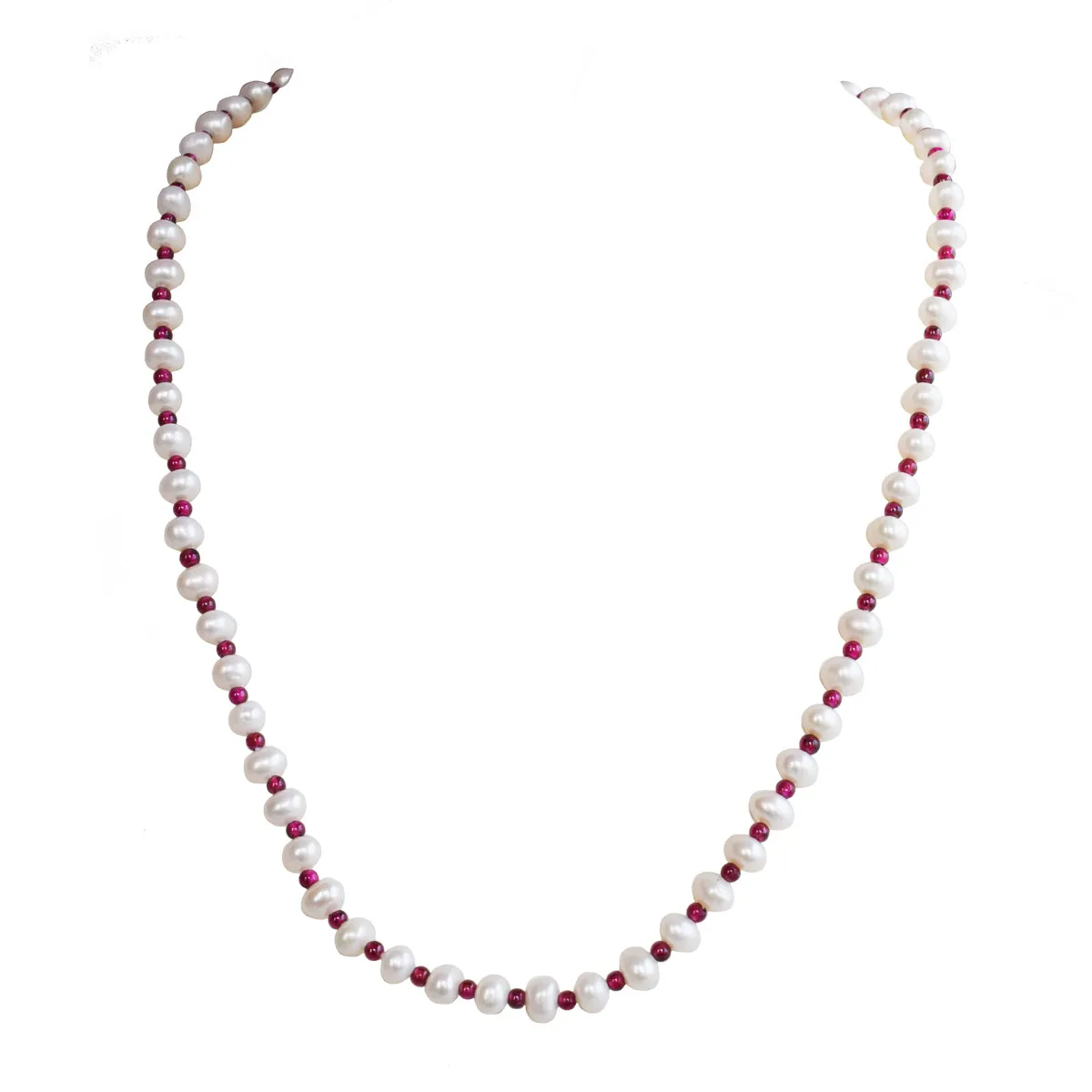 Luxe Allure: Single-Strand Pearl and Garnet Essence Necklace (SN1042)