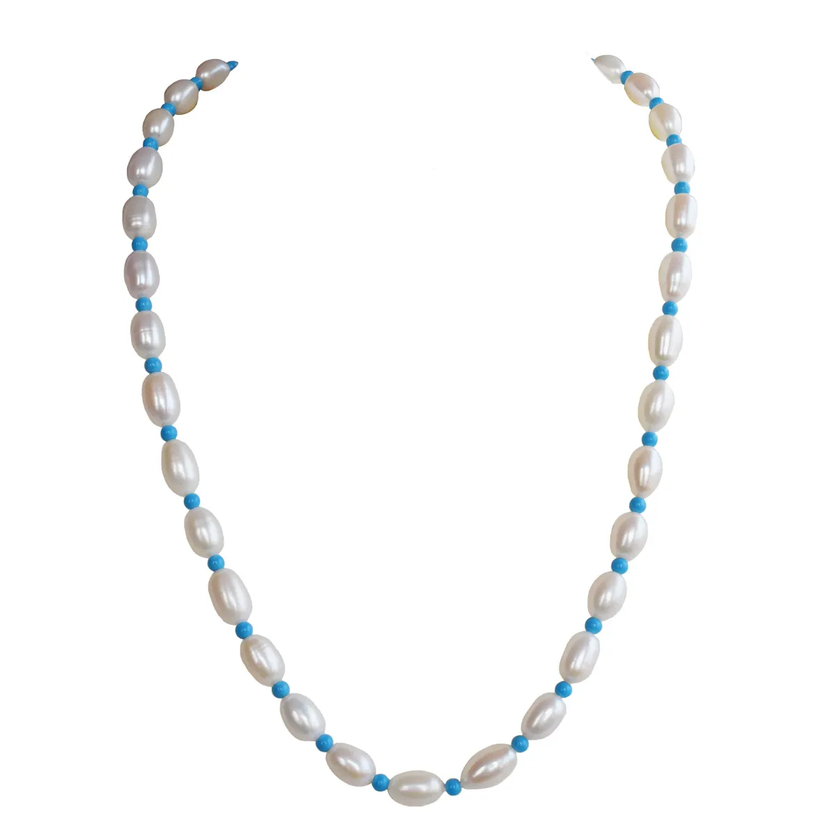Azure Elegance: Freshwater Pearl & Turquoise Bead Necklace (SN1046)