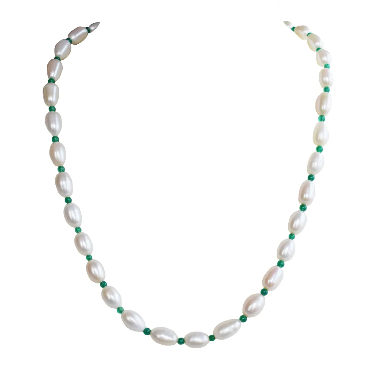 Verdant Elegance Pearl & Green Onyx Necklace for Women (SN1047)