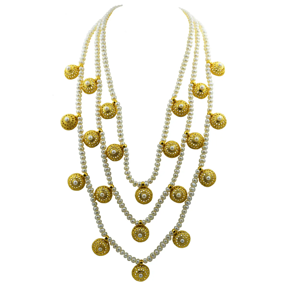 Transform Today Into Your Coronation Day with the 3 Line Rani Haar Pearl Necklace (SN1051)