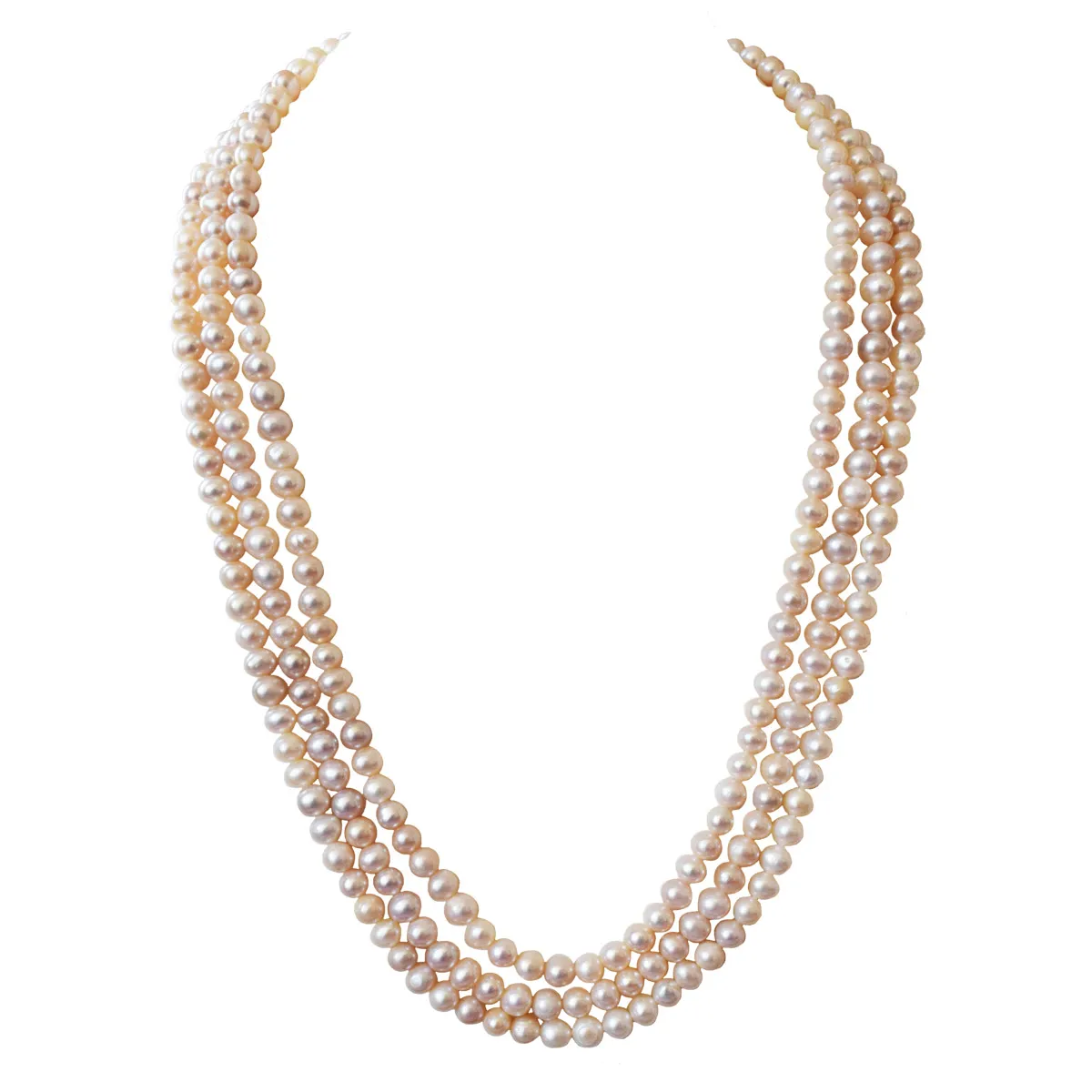 Celestial Splendor: Pink Peachish Pearl Triple Line Necklace (SN1057)