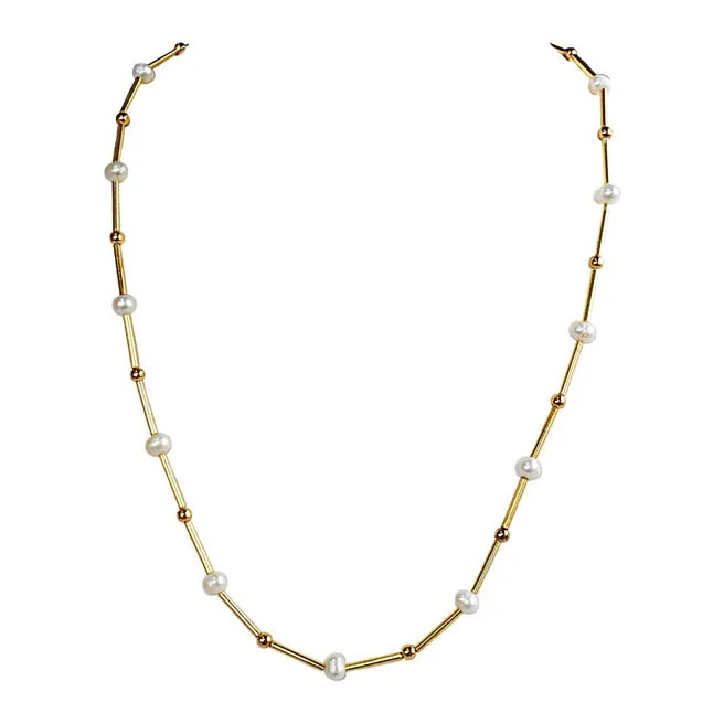 Dazzle Your World: The Single Line Real Pearl & Gold Plated Necklace Story (SN1078)