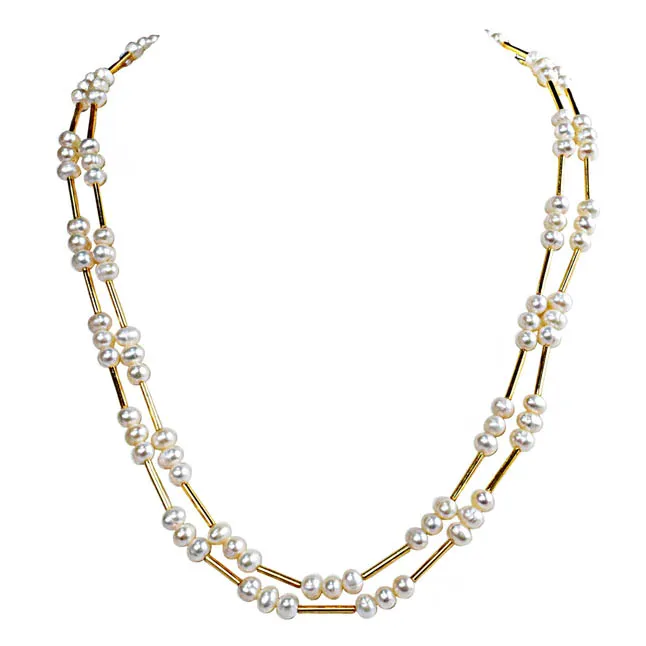Embrace the Splendor: The 2-Line Real Pearl & Gold-Plated Necklace (SN1079)