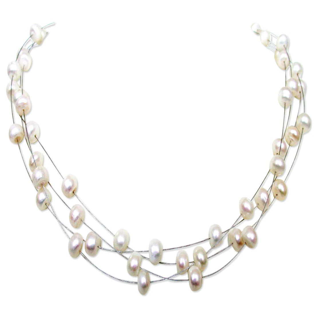Indulge - 4 Line Real Freshwater Pearl Wire Style Necklace for Women (SN186)