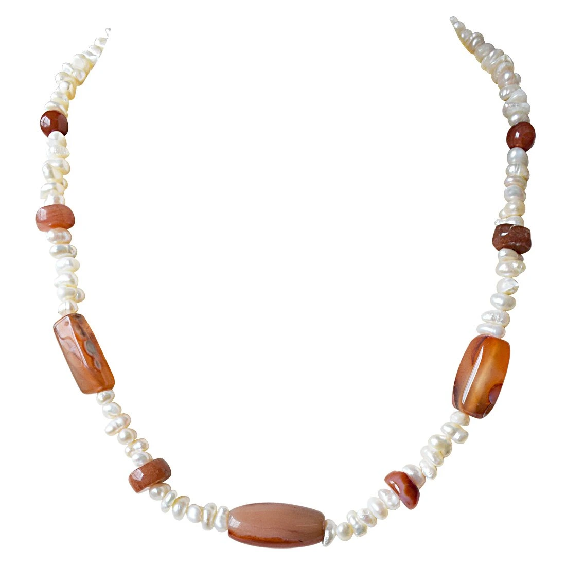 Single Line Orange Agate and Freshwater Pearl Necklace for Women (SN906)