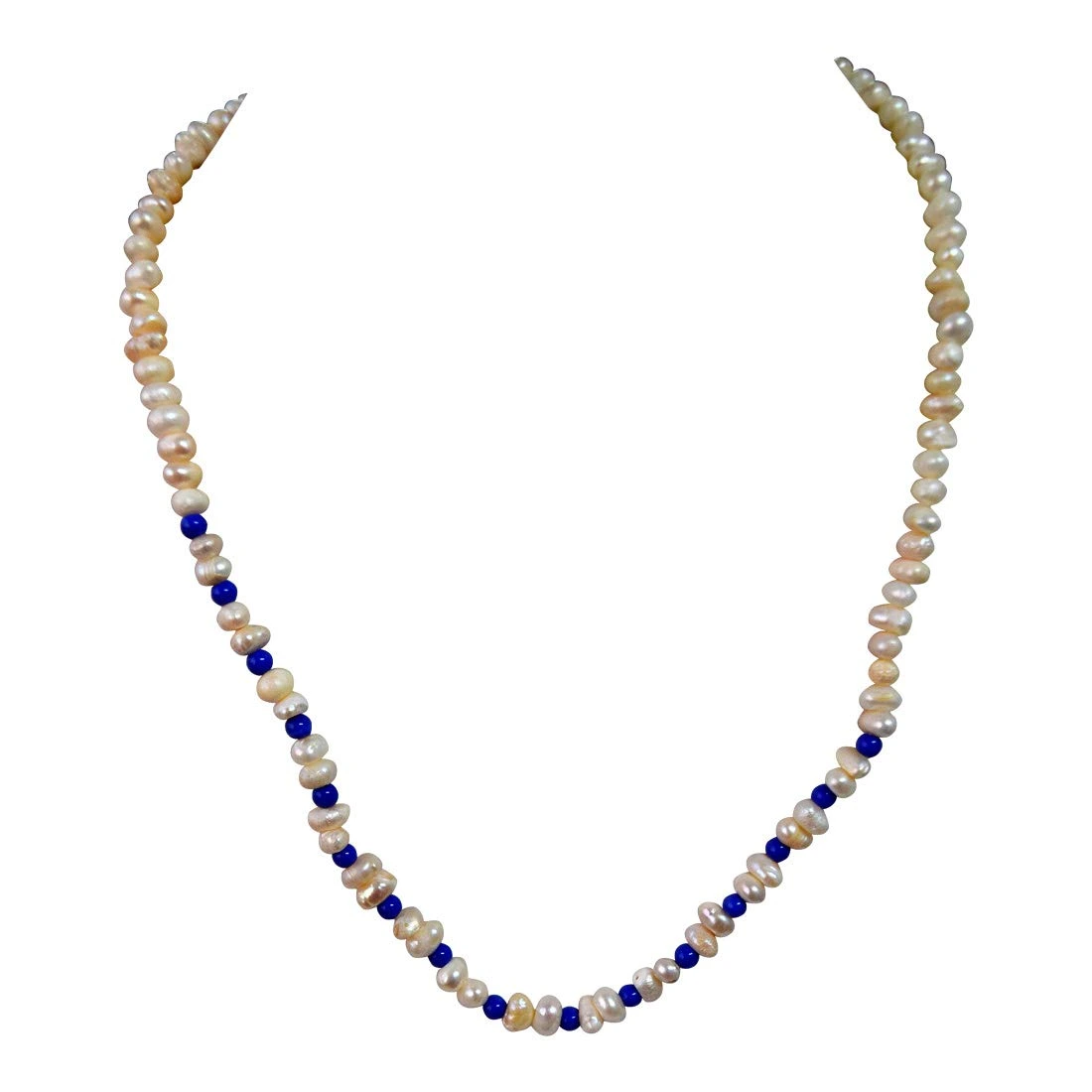 Single Line Real Freshwater Pearl & Blue Beads Necklace for Women (SN960)