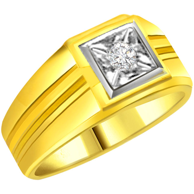 Diamond Gold Men's rings SDR565 Two Tone Solitaire