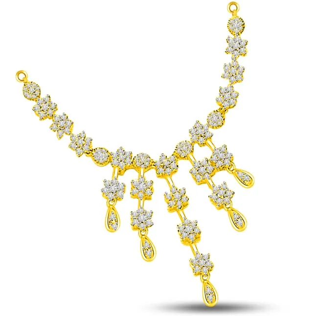 Multi Flower Diamond & Gold Wedding Necklace Pendant (DN190)