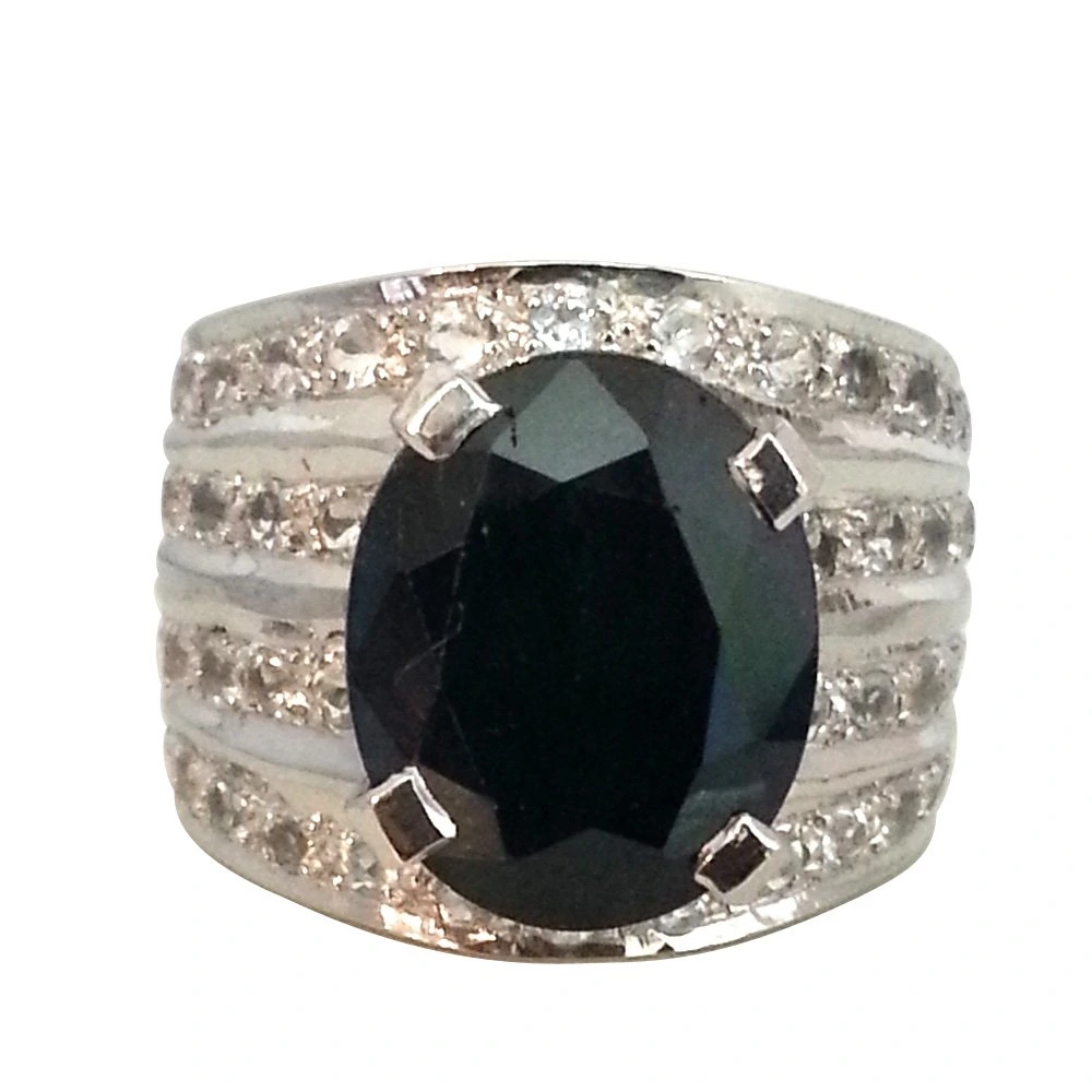 Eclipse of Elegance: Enchanting Dark Blue Sapphire & White Topaz Majesty Ring (GSR10)