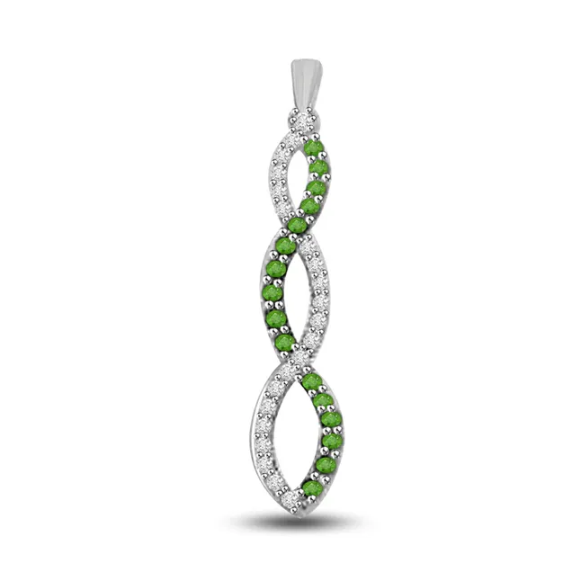 Green Garland 0.46 TCW Real Emerald And Diamond Pendant In White Gold (P1135)