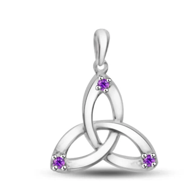 Lavender Triad: Graceful Amethyst Triangle Pendant in 14kt White Gold (P1406)