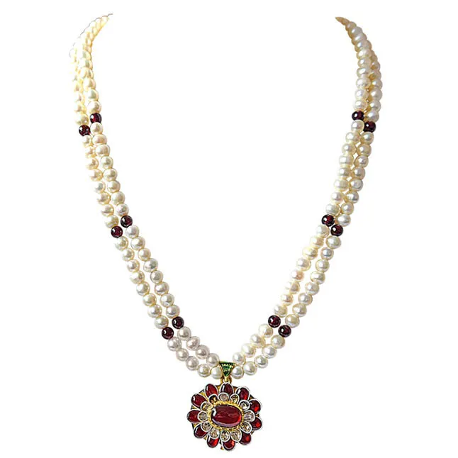 Dazzling Real Diamond, Pearl & Gemstone Pendant with Necklace (P84)