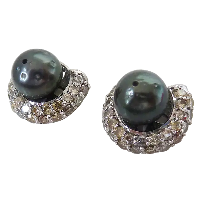Real Diamond & Tahitian Black Pearl Earring In 925 Silver (SDE4)