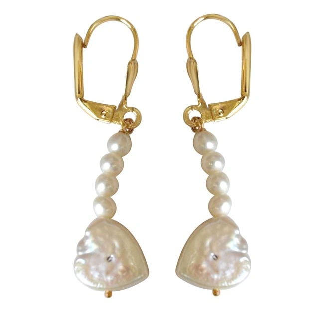 Beautiful Heart Shaped Pearl & Gold Plated Dangling Earrings (SE235)