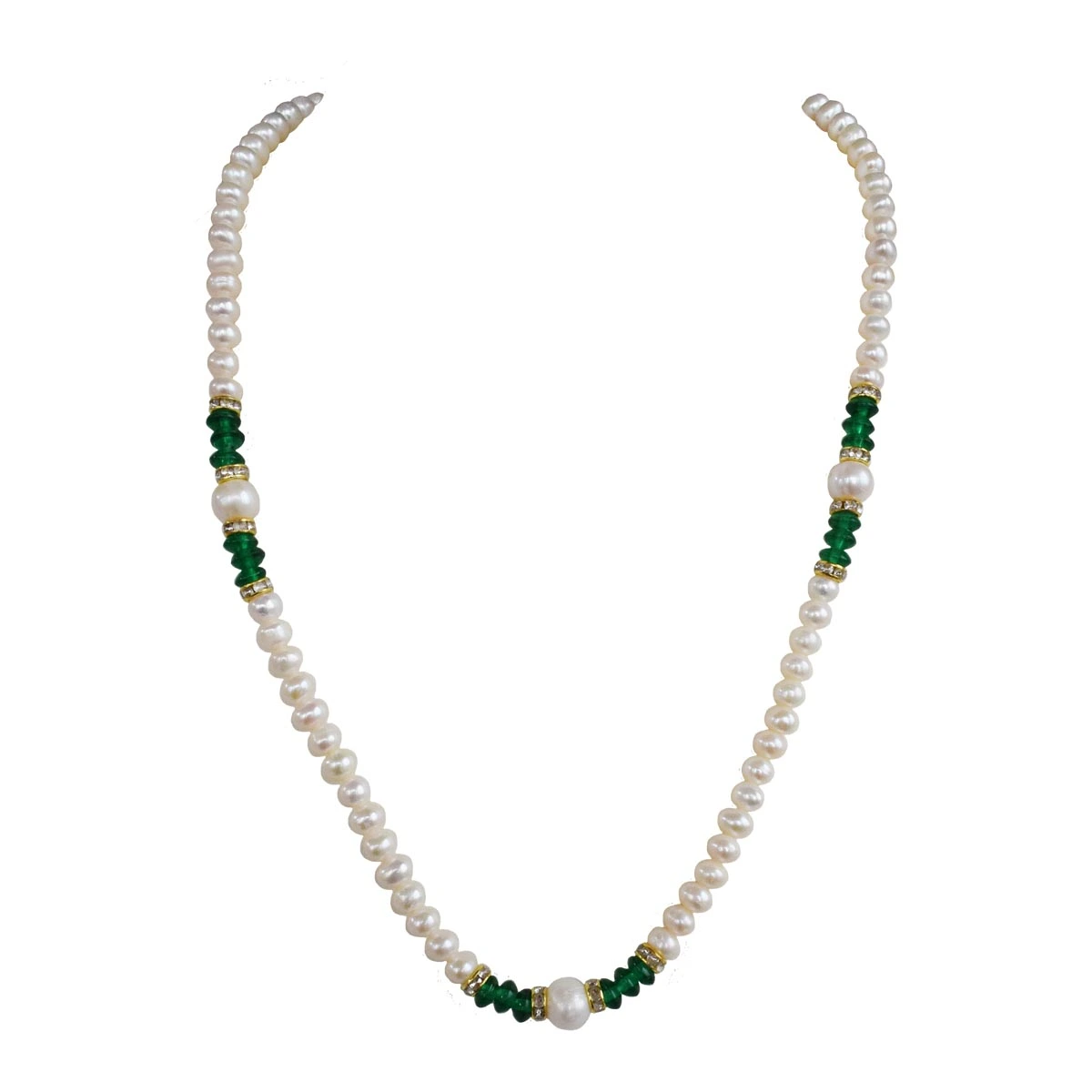 Emerald Essence: Freshwater Pearl & Green Stone Necklace (SN1027)