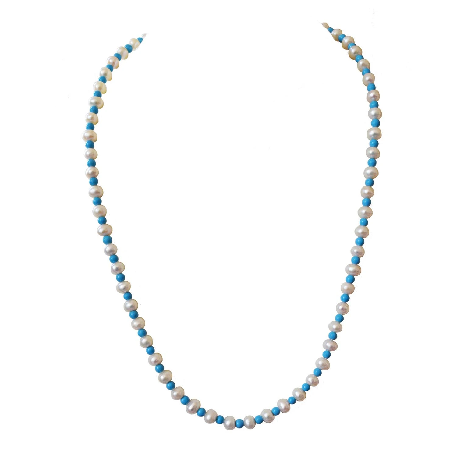 Aqua Elegance: Turquoise and Pearl Bead Necklace (SN1036)