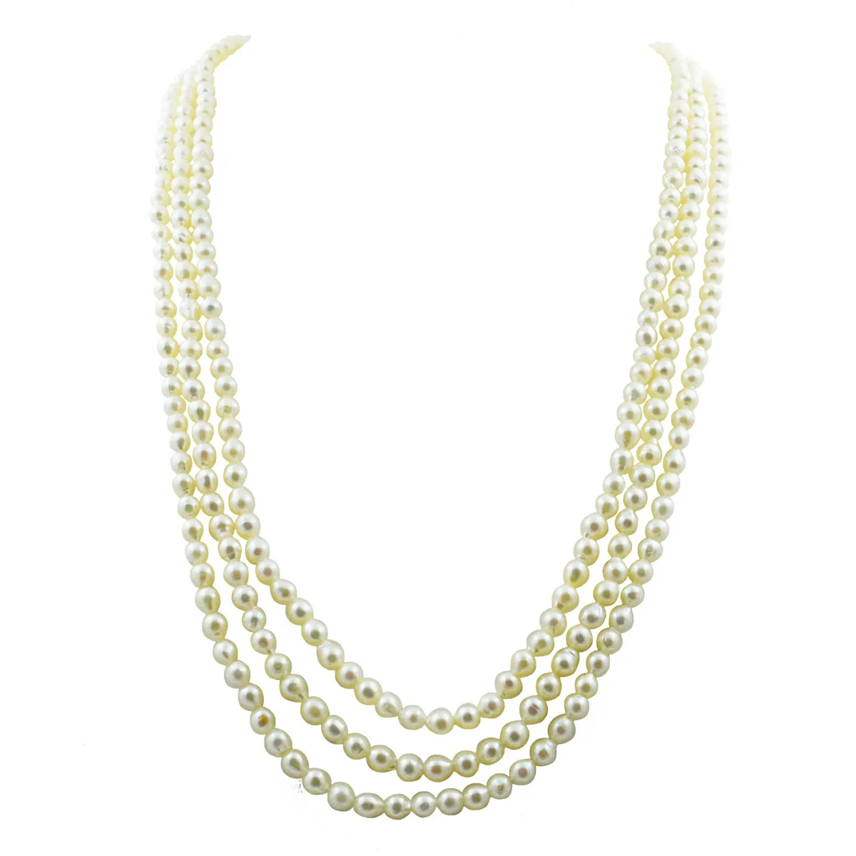 Discover the Exquisite Elegance of the 3 Line Real Cultured Pearl Necklace (SN1052)