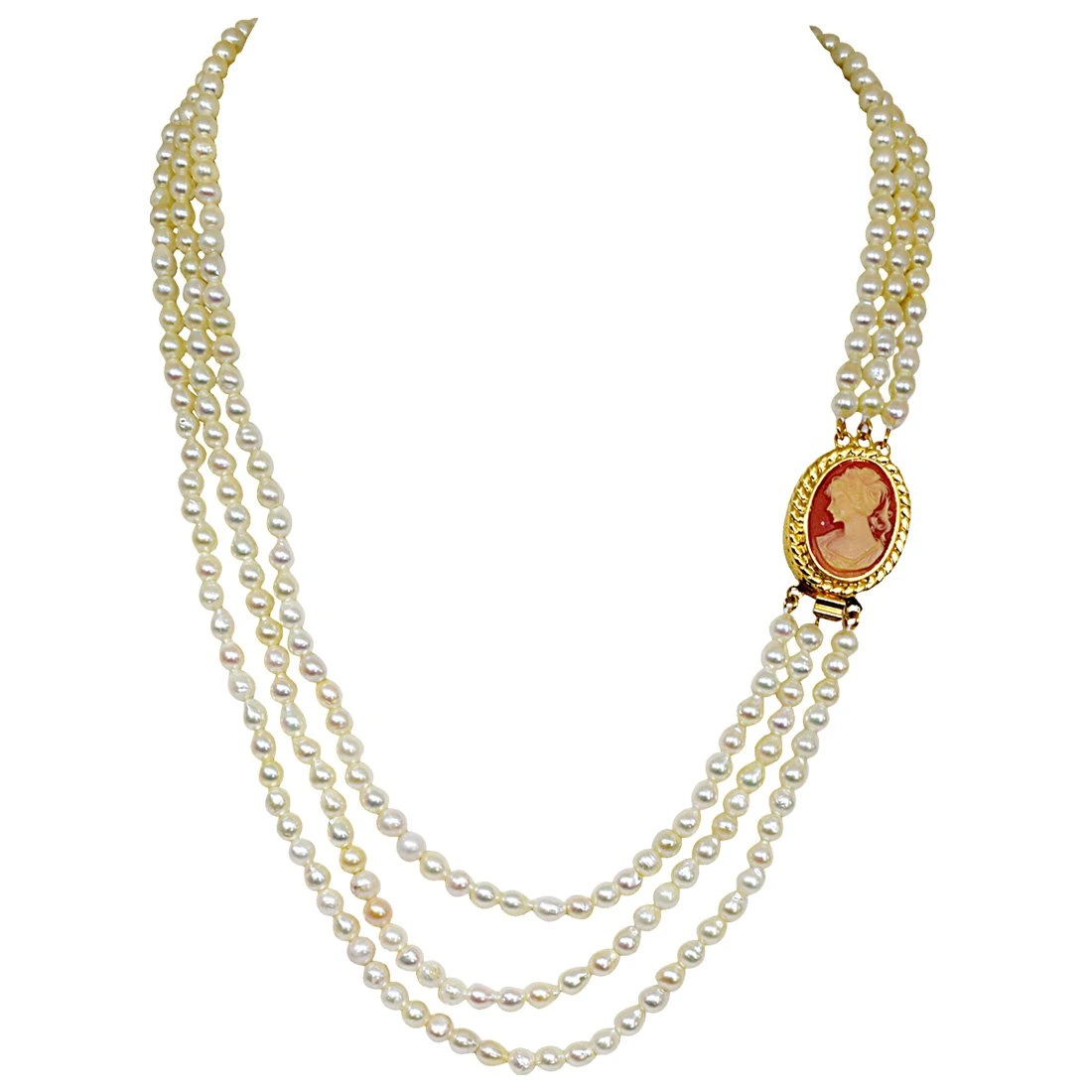 Discover the Exquisite Elegance of the Fine 19/20" Long 3 Line Real Japanese Cultured Pearl Necklace for Women (SN774)