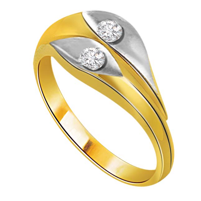 0.06 cts Two Diamond Two Tone rings -White Yellow Gold rings