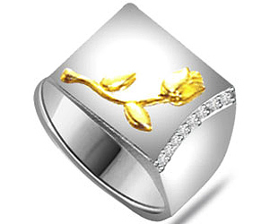 0.12 cts Single Rose 14K White Gold Diamond rings -Designer