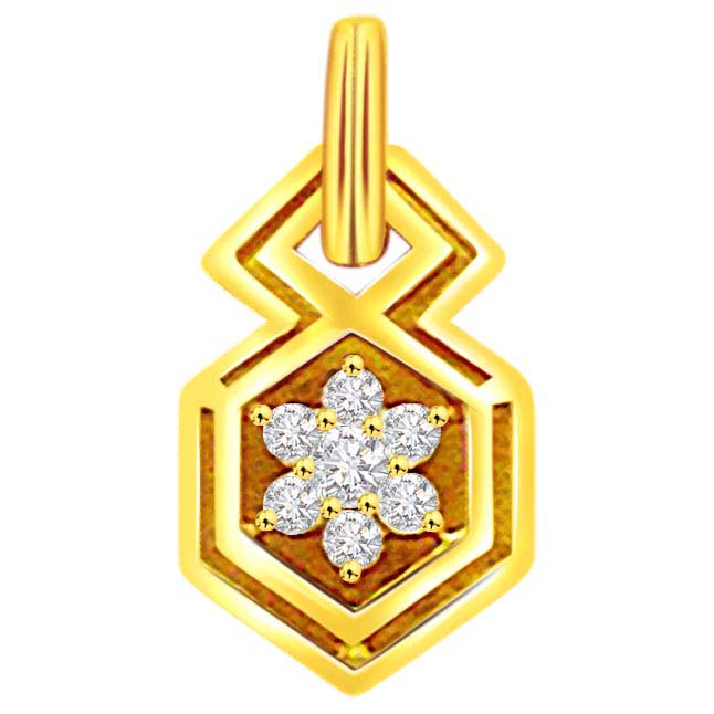 0.15 cts Pentagon Shape Flower Diamond Pendants -Designer Pendants