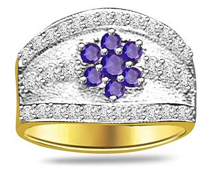 0.20 cts Two Tone Gold Flower Design Sapphire & Diamond rings