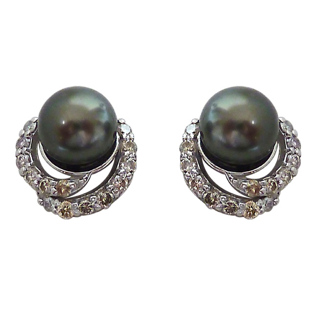 0.28ct Real Diamond & Tahitian Black Pearl Elegant Earrings (SDE6)